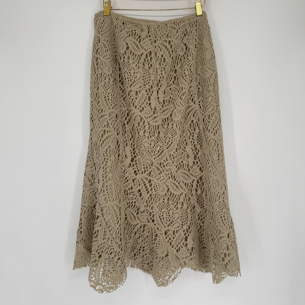 Y2K Drama Crochet Lace Midi Skirt 10 Tan Boho Cottagecore Whimsigoth Fairycore